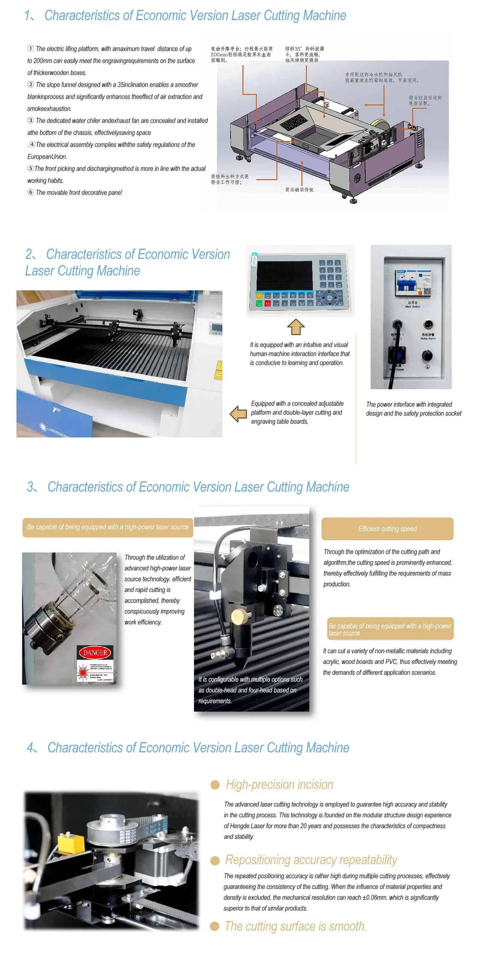 ETL-C2513C CO2 laser cutter with $2500 x 1300mm work area and optional 150W-600W power.