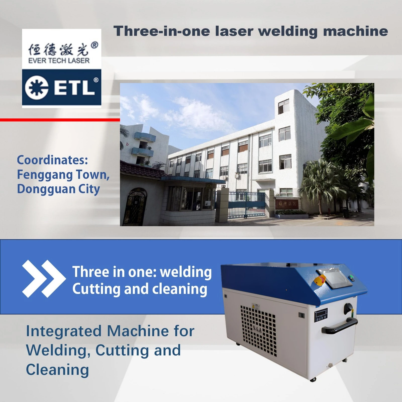 Ever Tech Laser ETL-LS2000 industrial 3-in-1 handheld laser machine for welding, cutting, and cleaning.